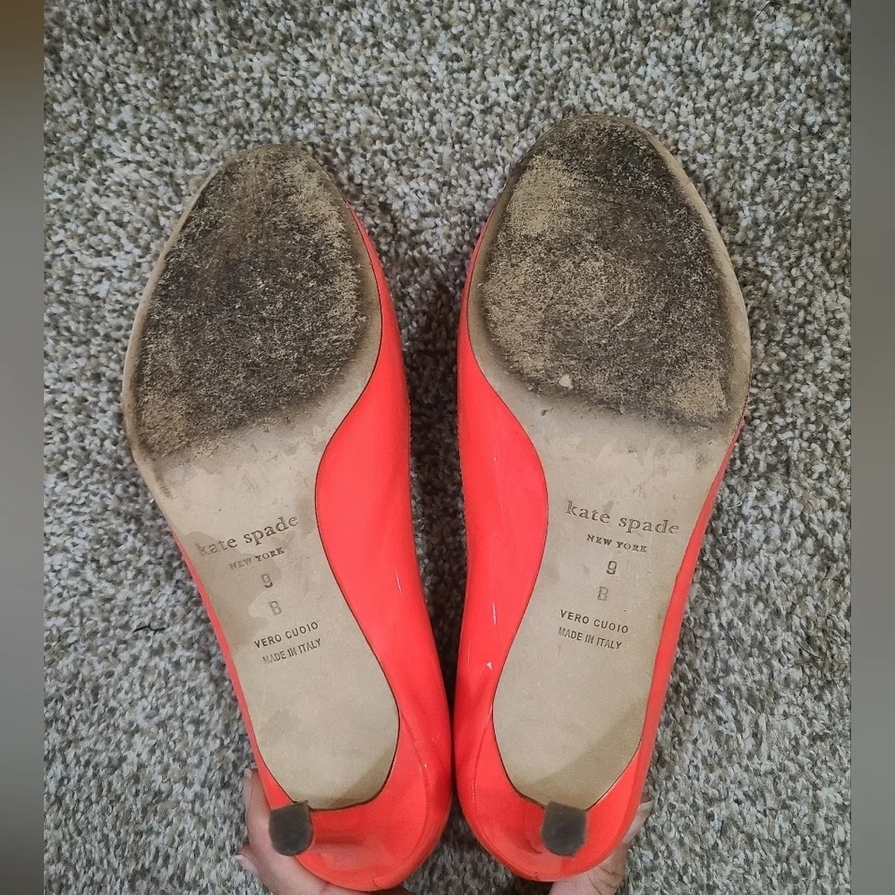 Kate Spade Catia Geranium Salmon Coral Patent Bow Barbiecore Heels Pumps